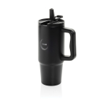 Becher 900 ml aus recyceltem Stahl mit Schraubdeckel farbe schwarz Ansicht mit Logo