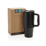 Becher 900 ml aus recyceltem Stahl mit Schraubdeckel farbe schwarz Ansicht mit Box