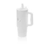 Becher 900 ml aus recyceltem Stahl mit Schraubdeckel farbe weiß Ansicht mit Logo