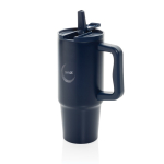 Becher 900 ml aus recyceltem Stahl mit Schraubdeckel farbe marineblau Ansicht mit Logo