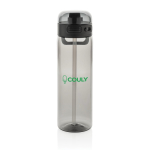 Sportflasche aus RPET mit auslaufsicherem Deckel und Trinkhalm 800 ml farbe schwarz Ansicht mit Logo