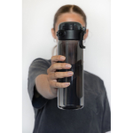 Sportflasche aus RPET mit auslaufsicherem Deckel und Trinkhalm 800 ml farbe schwarz Lifestyle-Bild 3