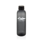 Flasche aus RPET mit Griff und gewelltem Design sowie Henkel 750 ml farbe schwarz Ansicht mit Logo