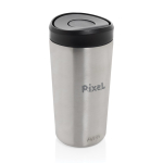 Nachhaltiger Thermobecher „Take Away“ mit Klickdeckel 400 ml farbe silber Ansicht mit Logo