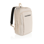 Ultraschlanker Rucksack aus RPET mit erweiterbarem Design 15,6” farbe beige Ansicht mit Logo