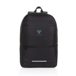 Business-Rucksack 15,6” aus recyceltem Polyester mit Fächern farbe schwarz Ansicht mit Logo