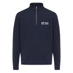 Halbzip-Pullover aus recycelter Baumwolle, IQONIQ Elgon farbe marineblau Ansicht mit Druckbereich