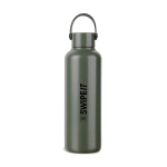Thermoflasche 600 ml aus recyceltem Edelstahl mit Griff farbe grün Ansicht mit Logo