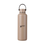 Thermoflasche 600 ml aus recyceltem Edelstahl mit Griff farbe elfenbeinfarben Ansicht mit Logo
