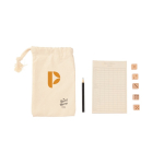 Yacht-Würfelspiel aus Kiefernholz mit Block, Kugelschreiber und Beutel farbe braun Ansicht mit Logo