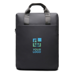 Recycelter Rucksack mit Fronttasche und hinterem Reisegurt 16” farbe schwarz Ansicht mit Druckbereich