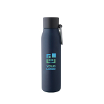 Isolierflasche aus recyceltem Edelstahl mit Karabiner, 600 ml farbe blau Ansicht mit Druckbereich