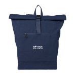 Rolltop-Rucksack aus recyceltem Polycotton für Laptops bis 15'' farbe blau Ansicht mit Druckbereich