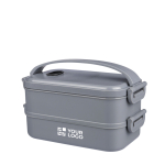 Lunchbox mit 2 Ebenen aus recyceltem PP und luftdichtem Deckel, 800ml farbe grau Ansicht mit Druckbereich