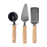 Reibe, Tortenheber und Pizzaschneider in Baumwollbeutel farbe braun erste Ansicht