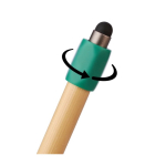 Bambus-Touchpen mit Spinner an der Oberseite und blauer Tinte dritte Ansicht