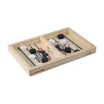 Schnelles Tischhockeyspiel aus Holz mit 10 runden Spielsteinen farbe braun erste Ansicht