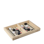 Schnelles Tischhockeyspiel aus Holz mit 10 runden Spielsteinen farbe braun Ansicht mit Druckbereich