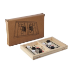 Schnelles Tischhockeyspiel aus Holz mit 10 runden Spielsteinen achte Ansicht