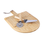 Pizzabrett aus Bambus mit Schneidehilfen, Pizzaschneider und Spatel erste Ansicht