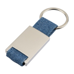 Schlüsselanhänger aus Zink, personalisierbar, mit Jeansstoffdetail erste Ansicht