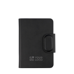 Reisepasshülle aus recyceltem Kunstleder mit integriertem Tracker farbe schwarz Ansicht mit Druckbereich