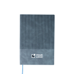 A5-Notizbuch mit Samteffekt im oberen Bereich, linierte Seiten farbe hellblau Ansicht mit Druckbereich