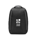 Diebstahlsicherer Rucksack aus Köper, wasserabweisend, 17” Laptopfach Ansicht mit Druckbereich