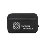 Organizer-Tasche für Technikzubehör aus recyceltem Polyester farbe schwarz Ansicht mit Logo 2