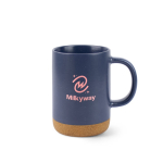 Keramiktasse mit abnehmbarer Korkbasis und matter Oberfläche 320 ml farbe marineblau Ansicht mit Logo 2