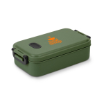 Lunchbox aus spülmaschinenfestem Kunststoff mit robuster Deckel 900 ml farbe militärgrün Ansicht mit Logo 1