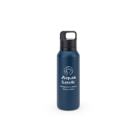 Thermoflasche aus recyceltem Stahl mit Vakuumisolierung 590 ml farbe marineblau Ansicht mit Logo 1