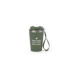 Reisebecher aus recyceltem Stahl mit Vakuumisolierung 460 ml farbe militärgrün Ansicht mit Logo 1