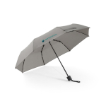 Faltbarer Regenschirm 3-teilig aus rPET mit Fiberglasstreben Ø98 farbe hellgrau Ansicht mit Logo 1