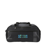 Sporttasche mit mehreren Fächern und reflektierendem Streifen farbe schwarz Ansicht mit Druckbereich