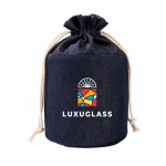 Zylindrische Kulturtasche aus Denimstoff mit Kordelzugverschluss farbe jeansblau Detailbild