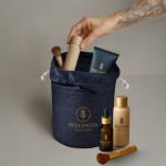 Zylindrische Kulturtasche aus Denimstoff mit Kordelzugverschluss farbe jeansblau Detailbild 3