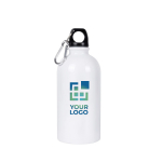 Flasche aus recyceltem Stahl mit Karabiner für Sublimation, 500 ml farbe weiß Ansicht mit Druckbereich