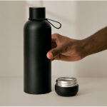 Thermoflasche aus Edelstahl mit Becher im Boden farbe schwarz Detailbild 3