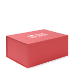 Elegante Geschenkbox aus stabilem Karton mit Magnetverschluss farbe rot Ansicht mit Druckbereich