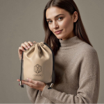 Beutelartige Kulturtasche aus Kunstleder mit Kordelzugverschluss farbe beige vierte Ansicht