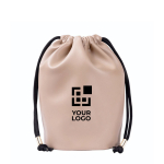 Beutelartige Kulturtasche aus Kunstleder mit Kordelzugverschluss farbe beige Ansicht mit Druckbereich