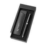 Metallkugelschreiber mit elegantem Etui aus Kunstleder, blaue Tinte farbe schwarz Detailbild 5