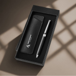 Metallkugelschreiber mit elegantem Etui aus Kunstleder, blaue Tinte farbe schwarz Detailbild 3