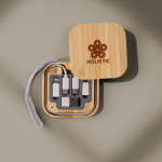Kabelset mit verschiedenen Anschlüssen in Bambusbox für Transport farbe holzton Detailbild 2