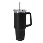 Recycelte Edelstahlflasche mit Strohhalm und Öffnung, 1,2 l farbe schwarz erste Ansicht