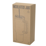 Recycelte Edelstahlflasche mit Strohhalm und Öffnung, 1,2 l Ansicht mit Schachtel