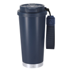 Take-away-Becher aus recyceltem Edelstahl mit Tragegurt 500 ml farbe marineblau erste Ansicht