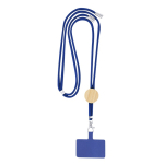 Lanyard mit RPET-Handyhalterung und Bambusdetail farbe blau erste Ansicht