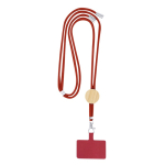 Lanyard mit RPET-Handyhalterung und Bambusdetail farbe rot erste Ansicht
